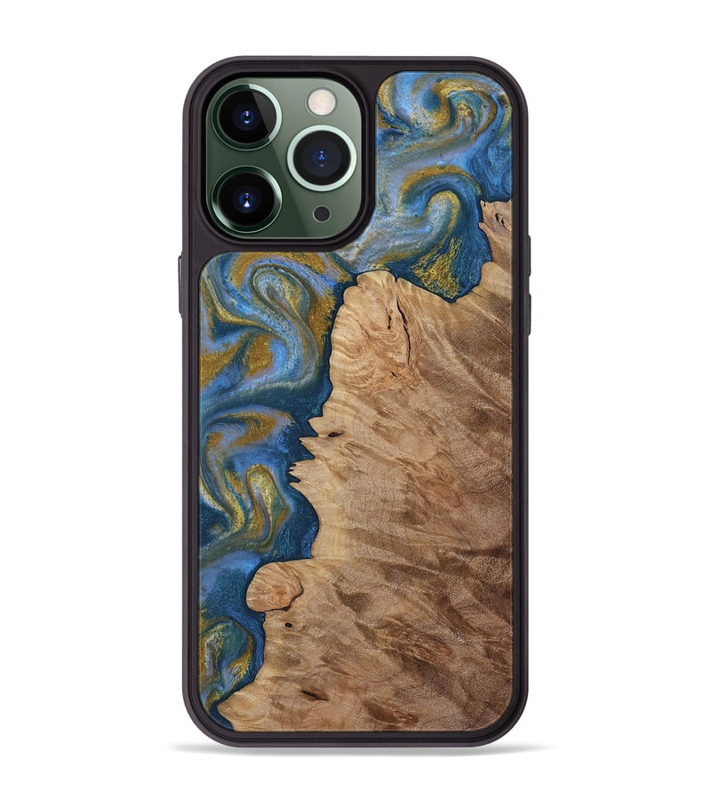 iPhone 13 Pro Max Wood Phone Case - Hermon (Teal & Gold, 812769)