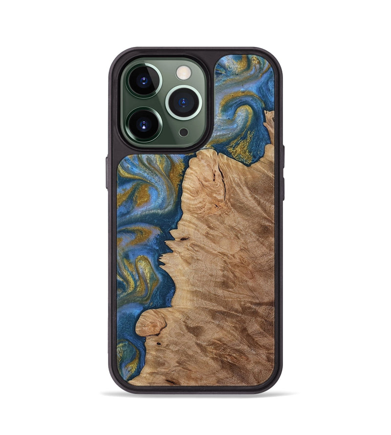 iPhone 13 Pro Wood Phone Case - Hermon (Teal & Gold, 812769)