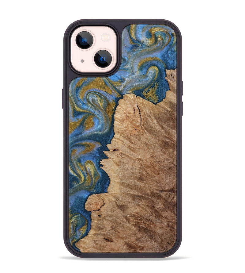 iPhone 14 Plus Wood Phone Case - Hermon (Teal & Gold, 812769)