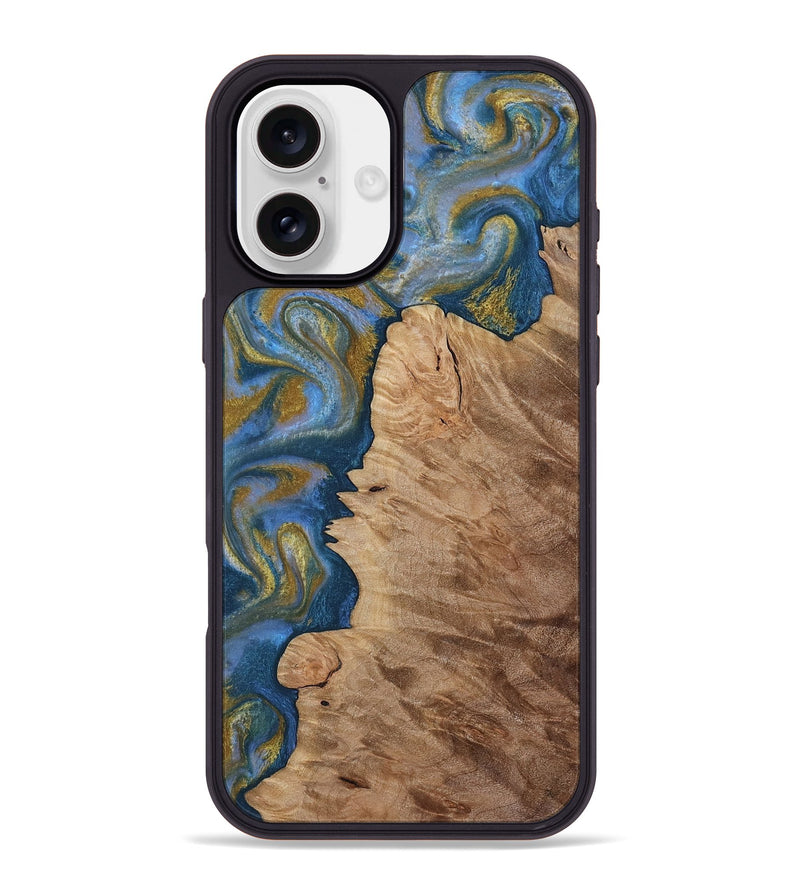iPhone 16 Plus Wood Phone Case - Hermon (Teal & Gold, 812769)
