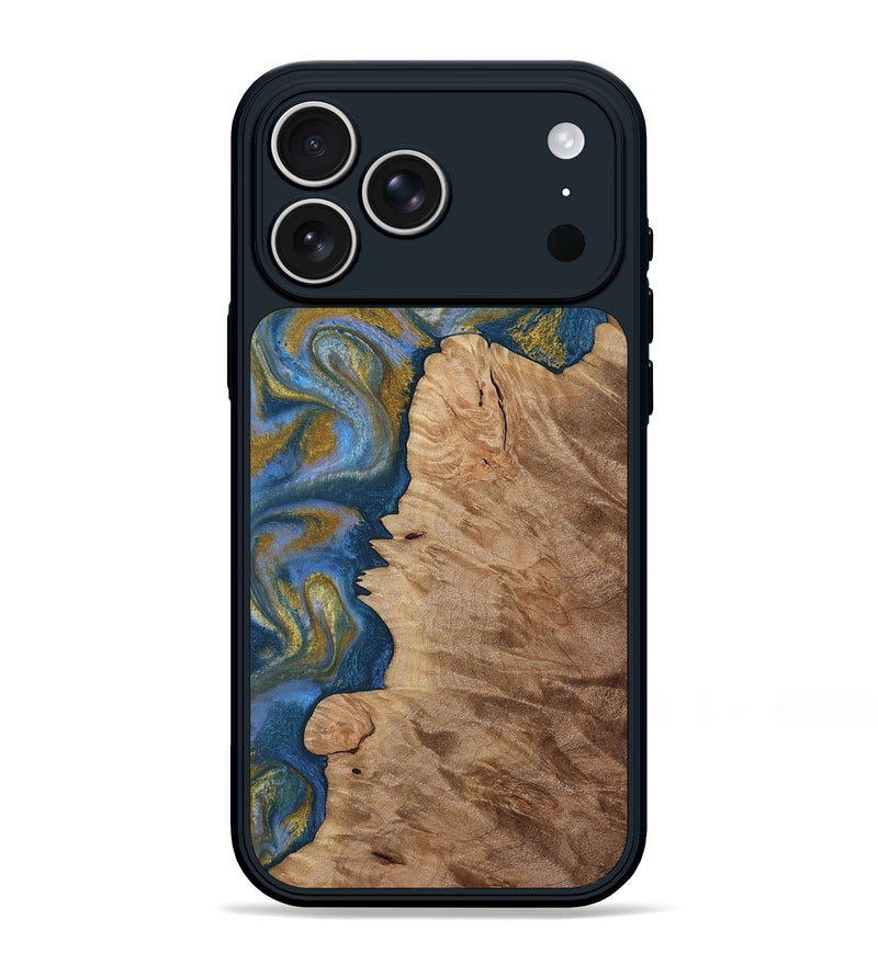 iPhone 17 Pro Max Wood Phone Case - Hermon (Teal & Gold, 812769)
