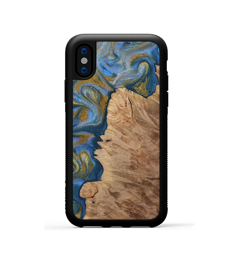 iPhone Xs Wood Phone Case - Hermon (Teal & Gold, 812769)