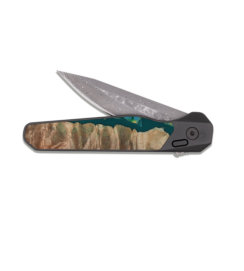 EDC Dark Damascus Wood Pocket Knife - Sondra (Teal & Gold, 812771)