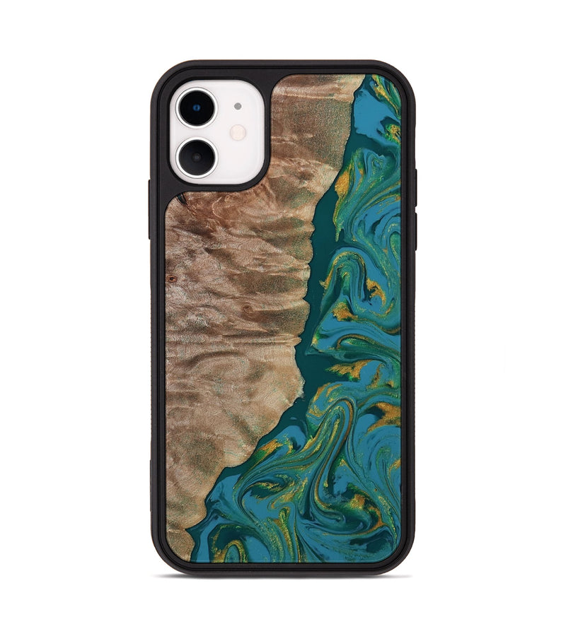 iPhone 11 Wood Phone Case - Sondra (Teal & Gold, 812771)