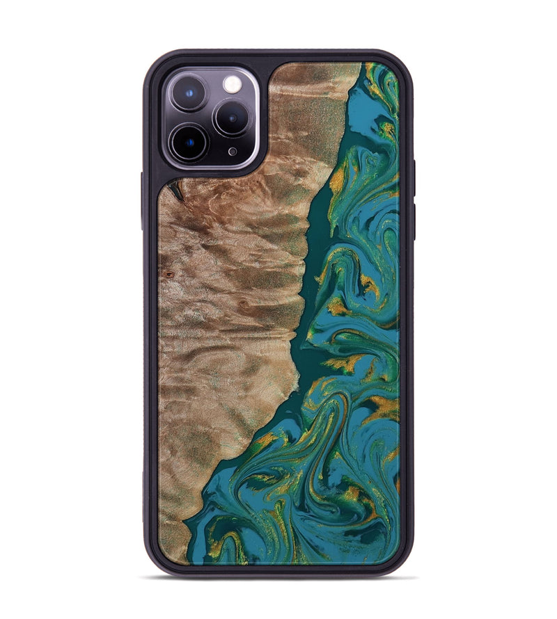 iPhone 11 Pro Max Wood Phone Case - Sondra (Teal & Gold, 812771)