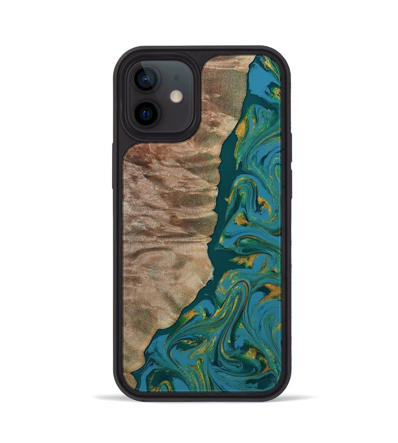 iPhone 12 Wood Phone Case - Sondra (Teal & Gold, 812771)