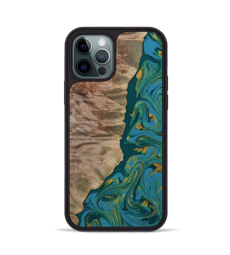 iPhone 12 Pro Wood Phone Case - Sondra (Teal & Gold, 812771)