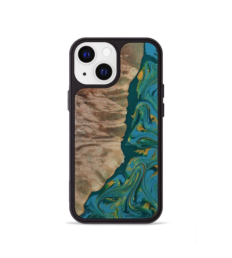 iPhone 13 mini Wood Phone Case - Sondra (Teal & Gold, 812771)