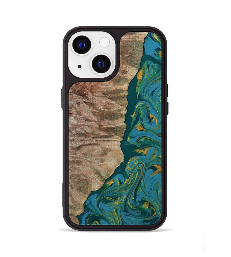 iPhone 13 Wood Phone Case - Sondra (Teal & Gold, 812771)