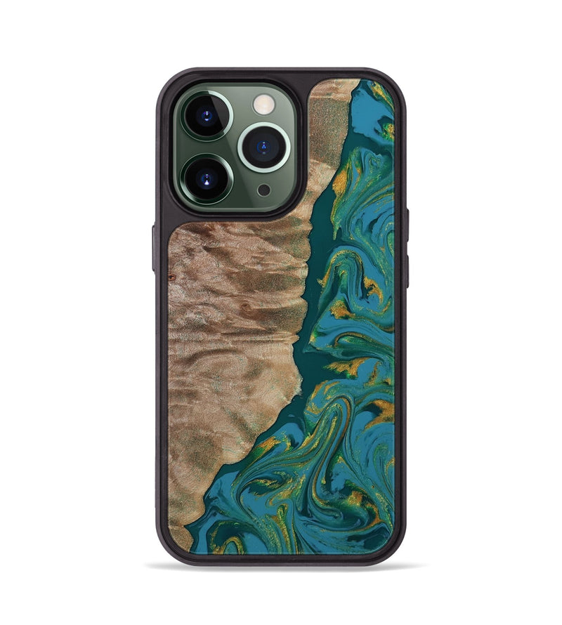 iPhone 13 Pro Wood Phone Case - Sondra (Teal & Gold, 812771)