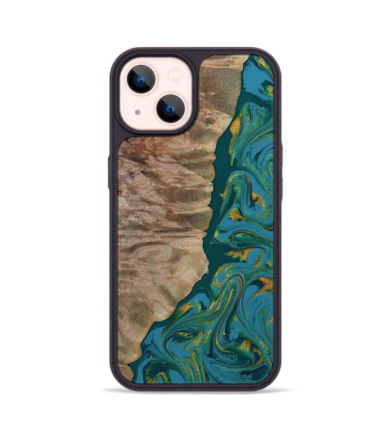iPhone 14 Wood Phone Case - Sondra (Teal & Gold, 812771)