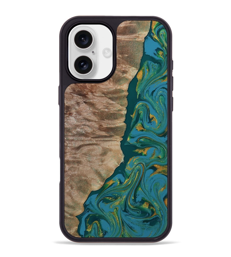 iPhone 16 Plus Wood Phone Case - Sondra (Teal & Gold, 812771)
