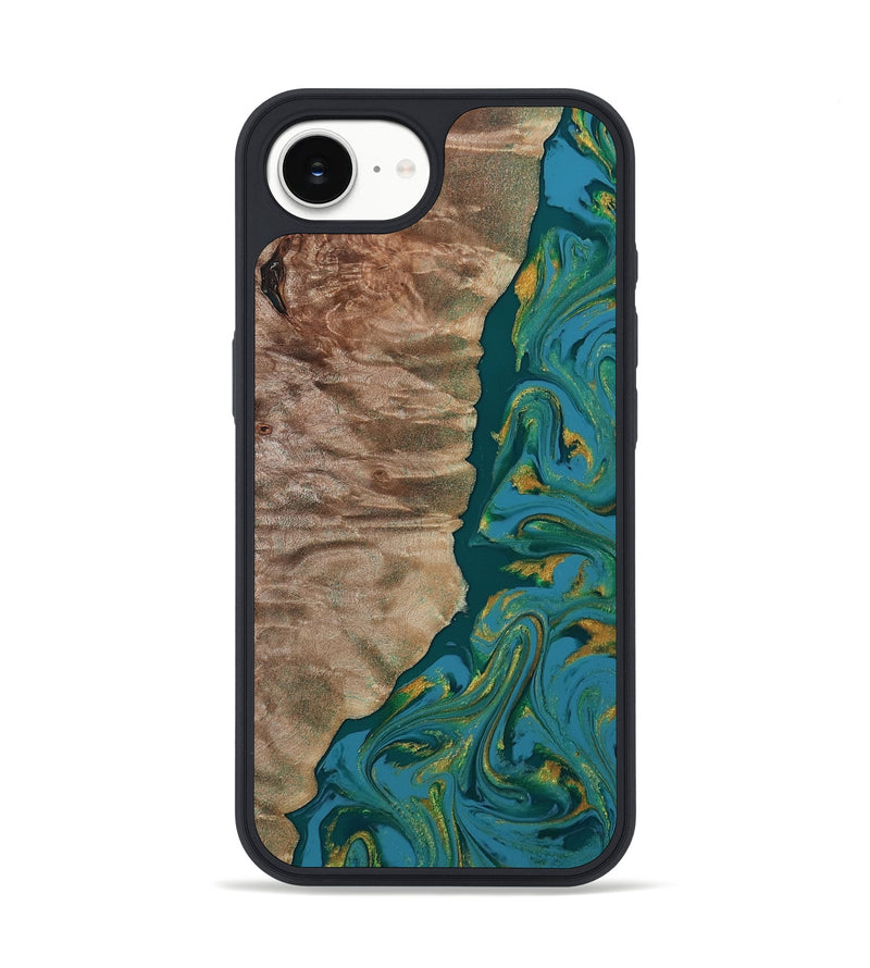 iPhone 16e Wood Phone Case - Sondra (Teal & Gold, 812771)