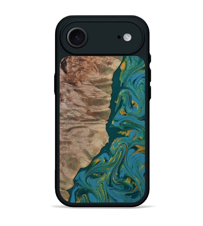 iPhone 17 Air Wood Phone Case - Sondra (Teal & Gold, 812771)