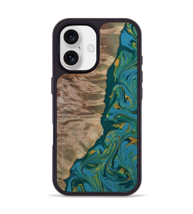 iPhone 17 Wood Phone Case - Sondra (Teal & Gold, 812771)