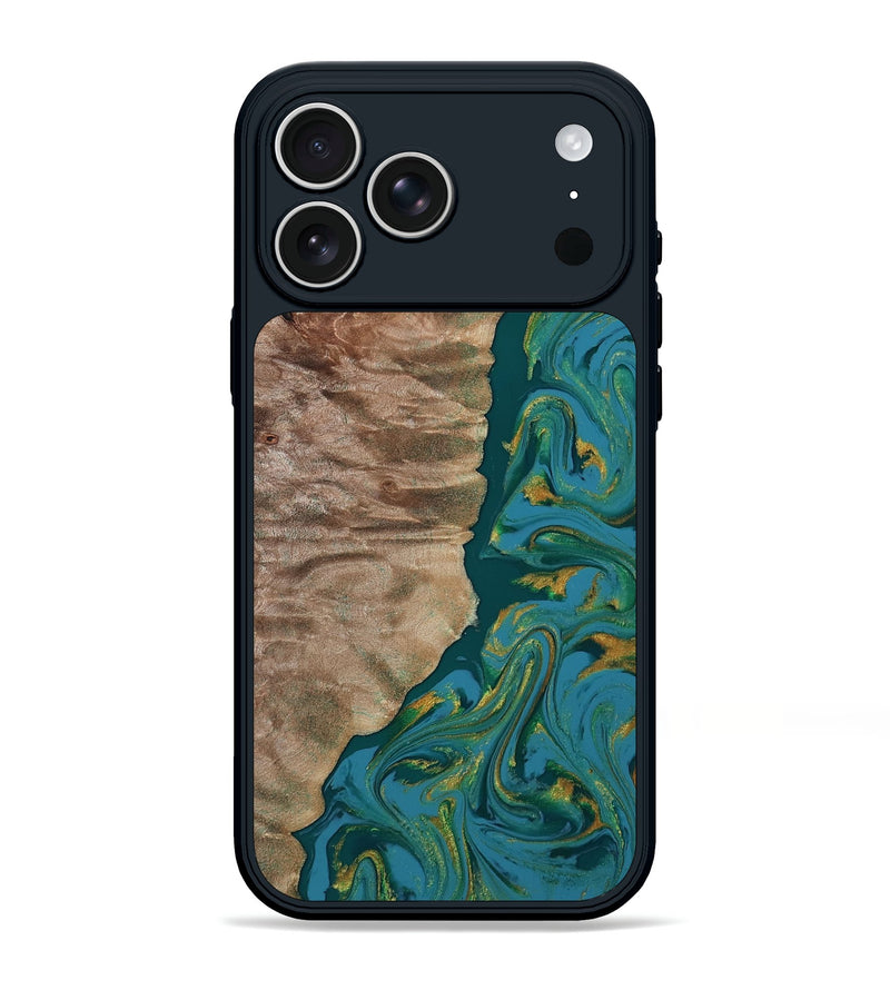 iPhone 17 Pro Max Wood Phone Case - Sondra (Teal & Gold, 812771)