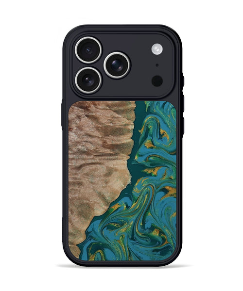 iPhone 17 Pro Wood Phone Case - Sondra (Teal & Gold, 812771)