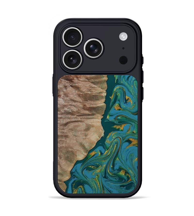 iPhone 17 Pro Wood Phone Case - Sondra (Teal & Gold, 812771)