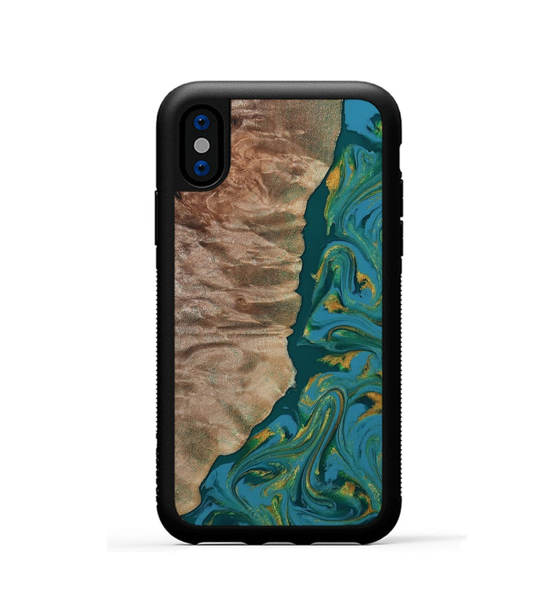 iPhone Xs Wood Phone Case - Sondra (Teal & Gold, 812771)