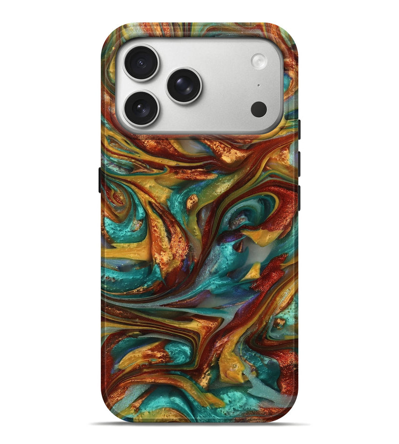 iPhone 17 Pro Max ResinArt Live Edge Phone Case - Malaki (Teal & Gold, 812784)