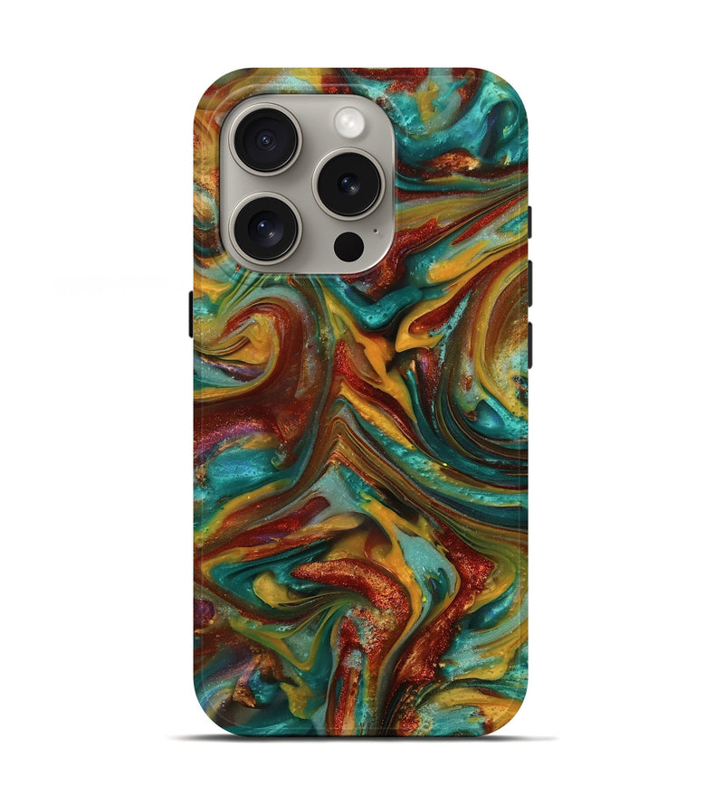 iPhone 16 Pro ResinArt Live Edge Phone Case - Clement (Teal & Gold, 812785)