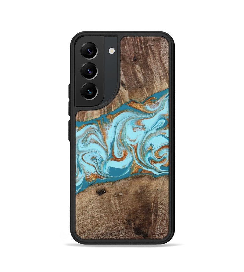 Galaxy S22 Wood Phone Case - Kyson (Teal & Gold, 812813)