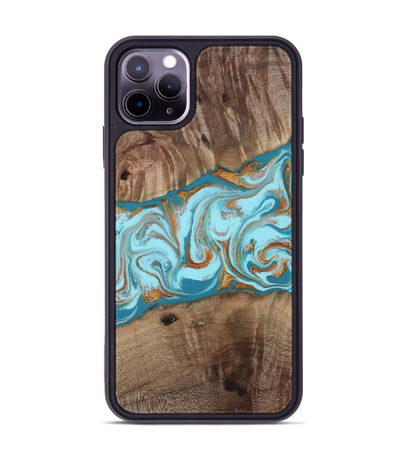 iPhone 11 Pro Max Wood Phone Case - Kyson (Teal & Gold, 812813)