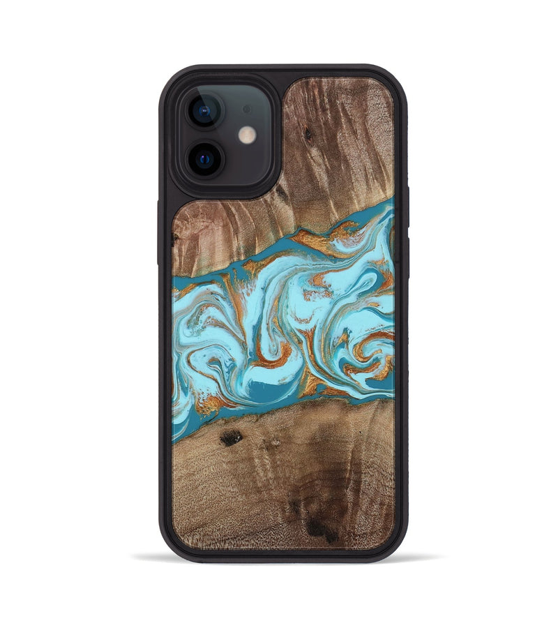 iPhone 12 Wood Phone Case - Kyson (Teal & Gold, 812813)