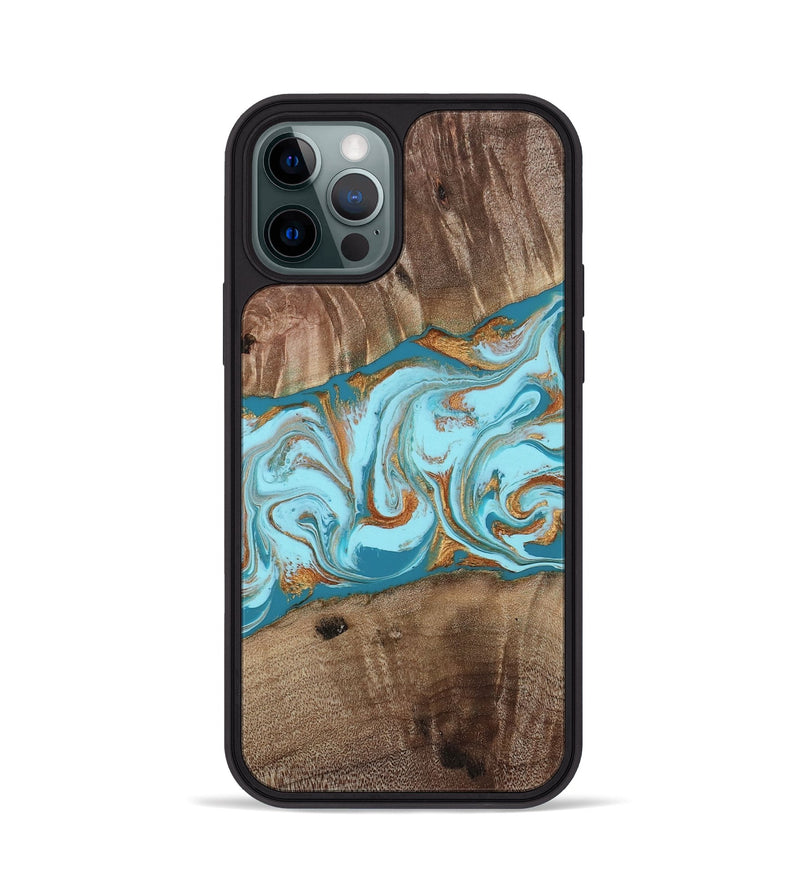 iPhone 12 Pro Wood Phone Case - Kyson (Teal & Gold, 812813)