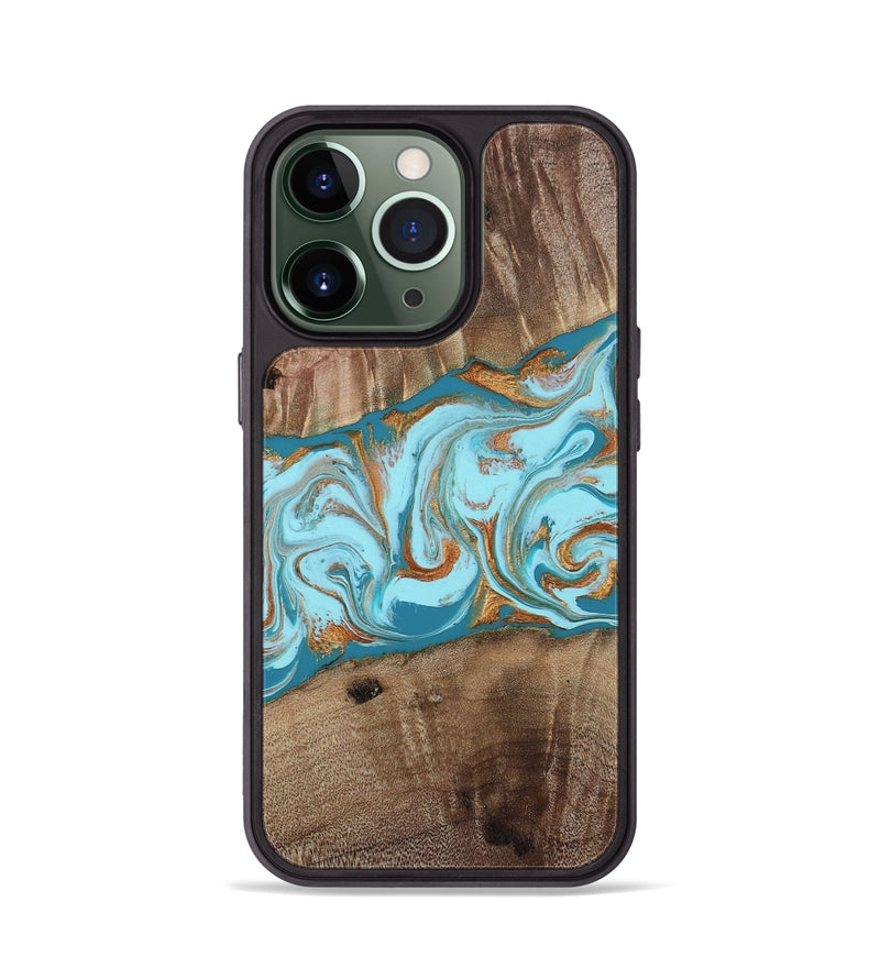 iPhone 13 Pro Wood Phone Case - Kyson (Teal & Gold, 812813)