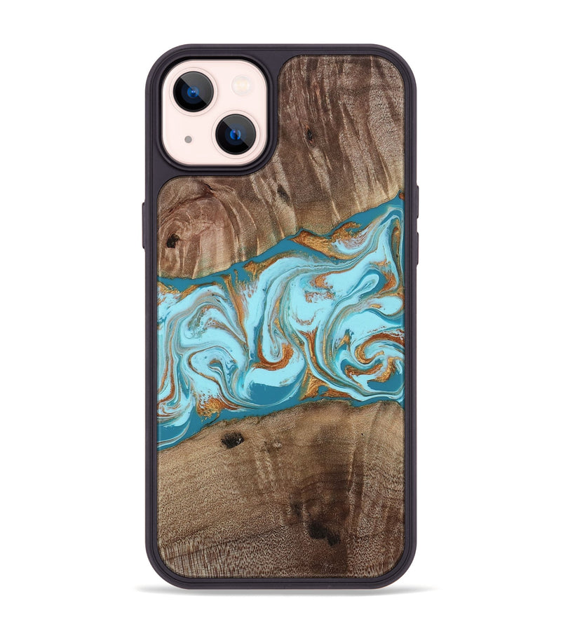 iPhone 14 Plus Wood Phone Case - Kyson (Teal & Gold, 812813)