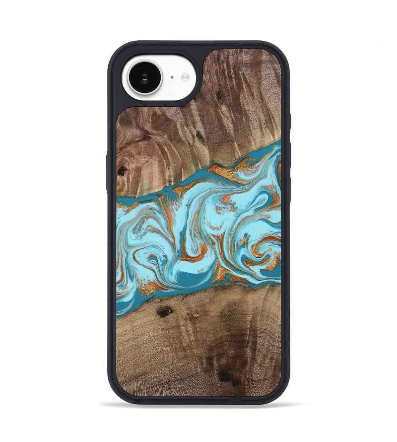 iPhone 16e Wood Phone Case - Kyson (Teal & Gold, 812813)