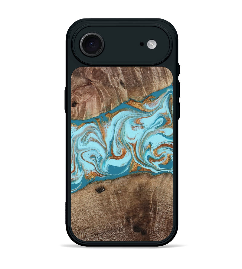 iPhone 17 Air Wood Phone Case - Kyson (Teal & Gold, 812813)