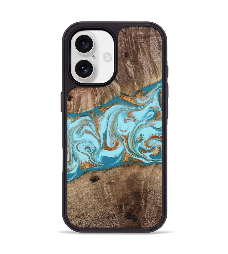 iPhone 17 Wood Phone Case - Kyson (Teal & Gold, 812813)