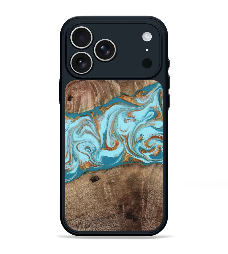 iPhone 17 Pro Max Wood Phone Case - Kyson (Teal & Gold, 812813)