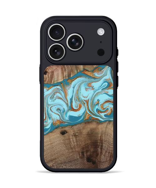 iPhone 17 Pro Wood Phone Case - Kyson (Teal & Gold, 812813)