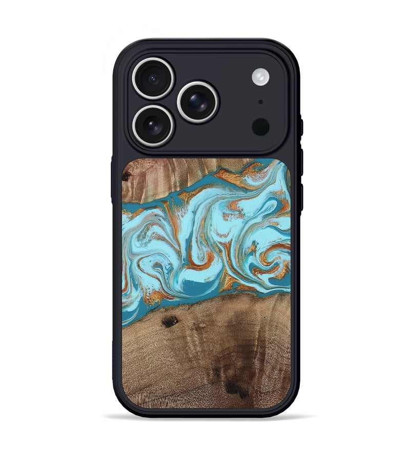 iPhone 17 Pro Wood Phone Case - Kyson (Teal & Gold, 812813)