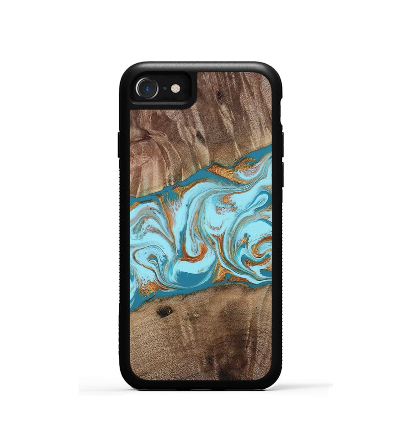 iPhone SE Wood Phone Case - Kyson (Teal & Gold, 812813)
