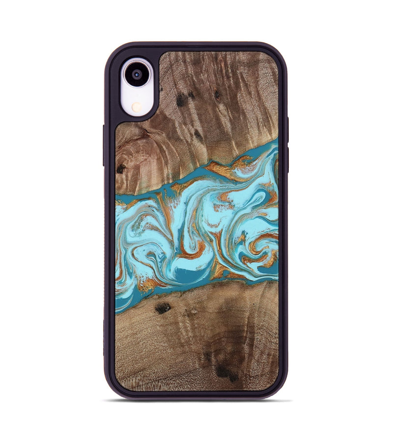 iPhone Xr Wood Phone Case - Kyson (Teal & Gold, 812813)