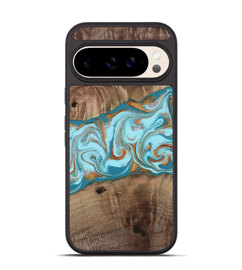 Pixel 10 Pro Wood Phone Case - Kyson (Teal & Gold, 812813)