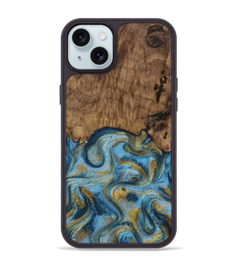 iPhone 15 Plus Wood Phone Case - Wendy (Teal & Gold, 812814)