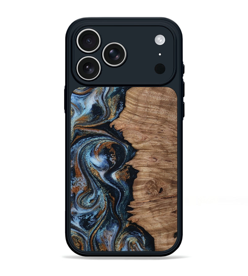iPhone 17 Pro Max Wood Phone Case - Maci (Teal & Gold, 812815)