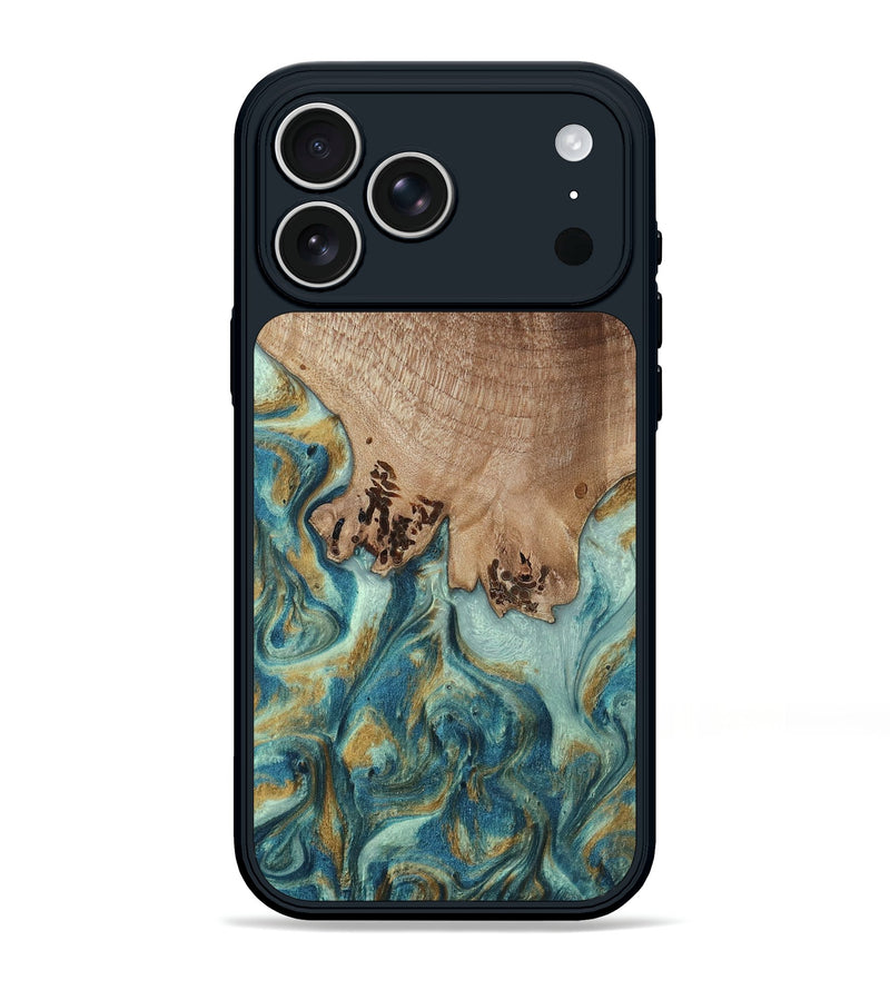 iPhone 17 Pro Max Wood Phone Case - Janie (Teal & Gold, 812818)