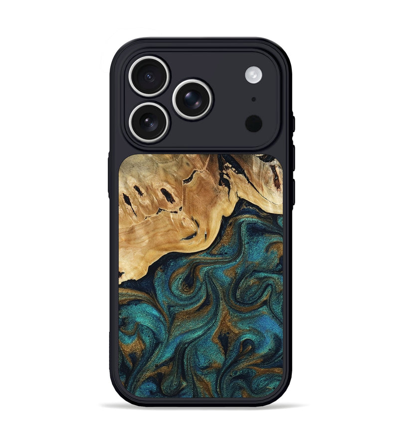 iPhone 17 Pro Wood Phone Case - Zola (Teal & Gold, 812883)