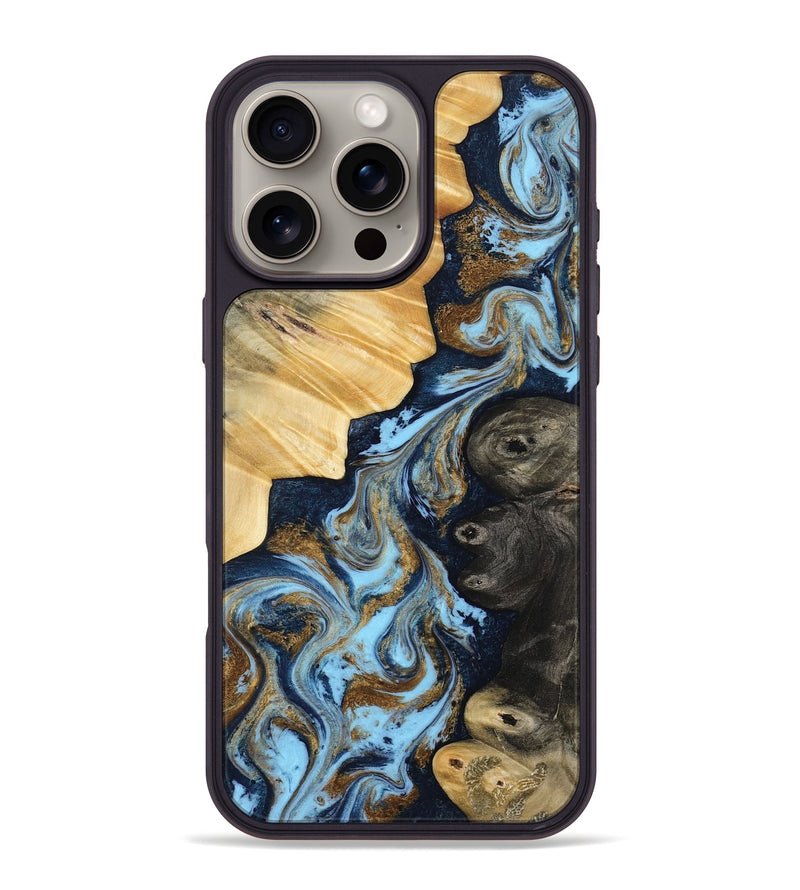 iPhone 16 Pro Max Wood Phone Case - Ingrid (Teal & Gold, 812884)