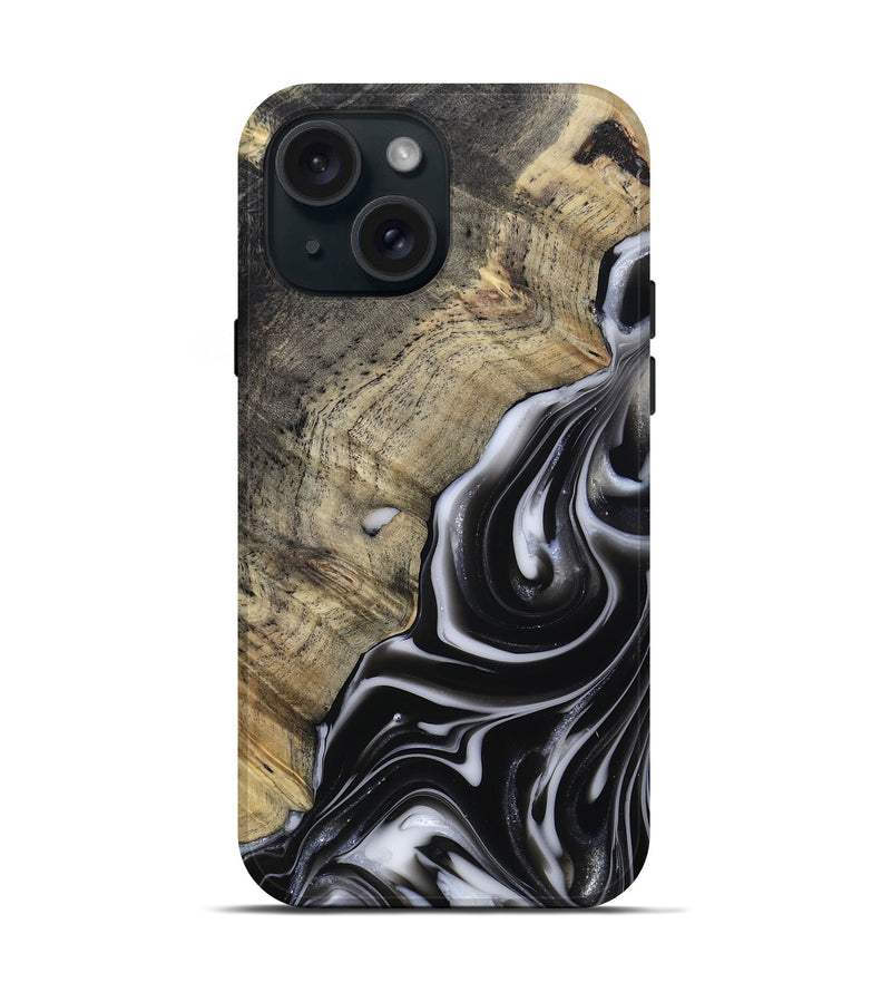 iPhone 15 Wood Live Edge Phone Case - Billy (Black & White, 812951)