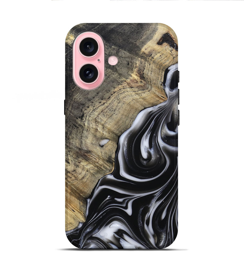 iPhone 16 Wood Live Edge Phone Case - Billy (Black & White, 812951)