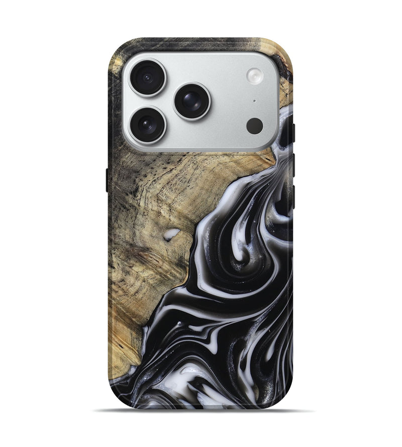 iPhone 18 Pro Wood Live Edge Phone Case - Billy (Black & White, 812951)