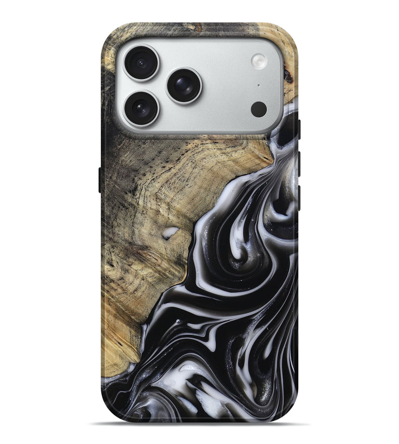 iPhone 18 Pro Max Wood Live Edge Phone Case - Billy (Black & White, 812951)