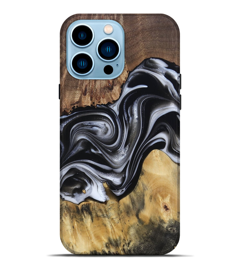 iPhone 14 Pro Max Wood Live Edge Phone Case - Raina (Black & White, 812952)